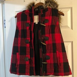 Plaid Vest with Hood